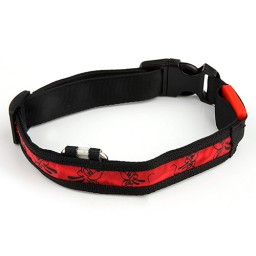 Nylon 6 LED Light Safety Flashing Pet Dog Collar Red + Black - Click Image to Close